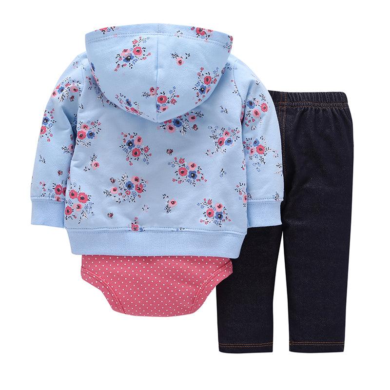 Baby Girls Long Sleeve Hooded Striped Jacket Sweater Printed Jumpsuit Pants Three Piece Set Cheap Baby Cloth Wholesale - PrettyKid