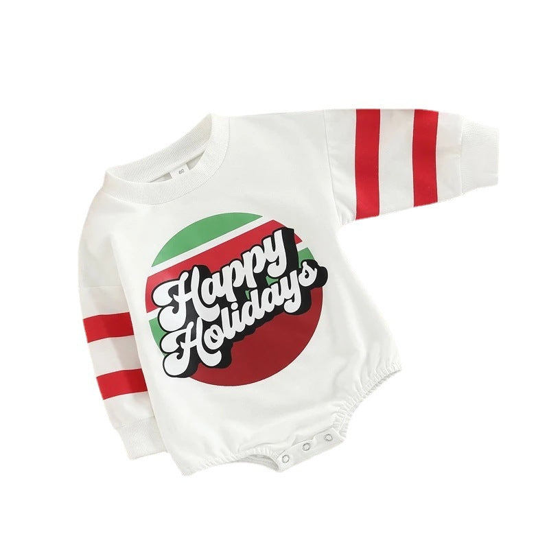 0-18M Baby Onesies Christmas Letters Print Striped Long Sleeve Bodysuit Wholesale Baby Clothes In Bulk - PrettyKid