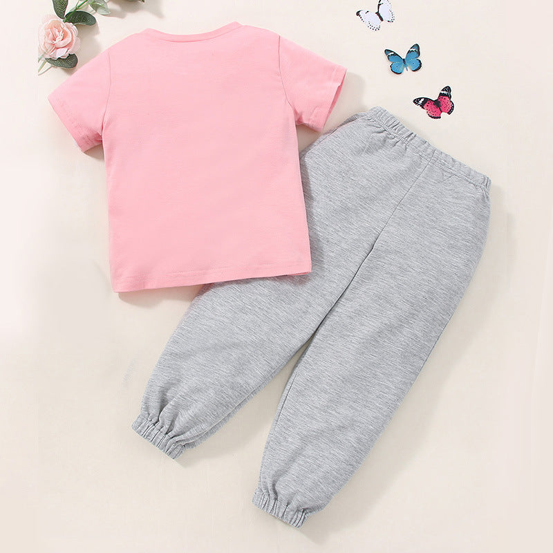 18M-6Y Toddler Girls Sets Hit Color Butterfly Print T-Shirt & Trousers Wholesale Girls Fashion Clothes