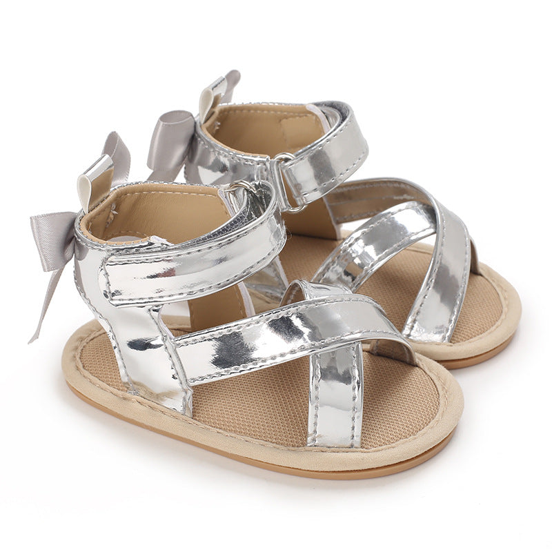 3-18M Walking Shoes For Baby Girl Bow Glossy Cross Flat Sandals - PrettyKid