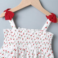 New Born Girl Cherry Print Strap Dress - PrettyKid