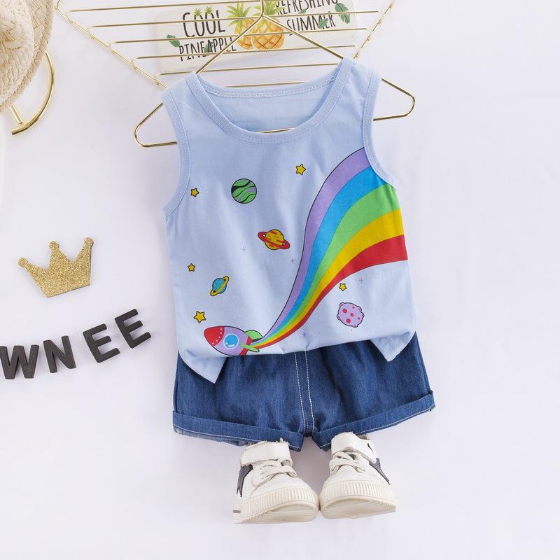 2PCS Cartoon Rainbow Print Top and Cowpants - PrettyKid