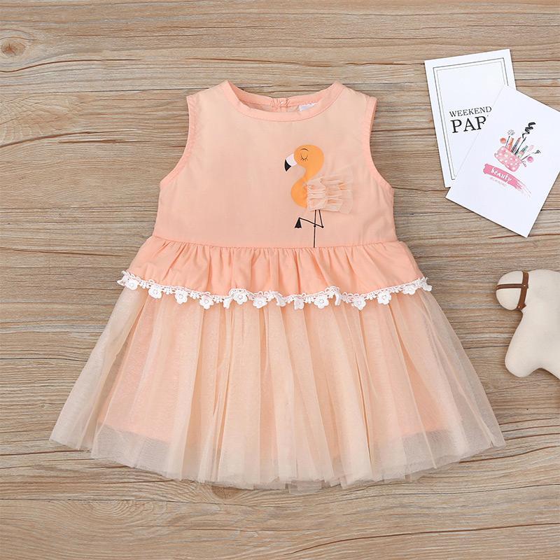 Flamingos Pattern Mesh Dress for Baby Girl - PrettyKid