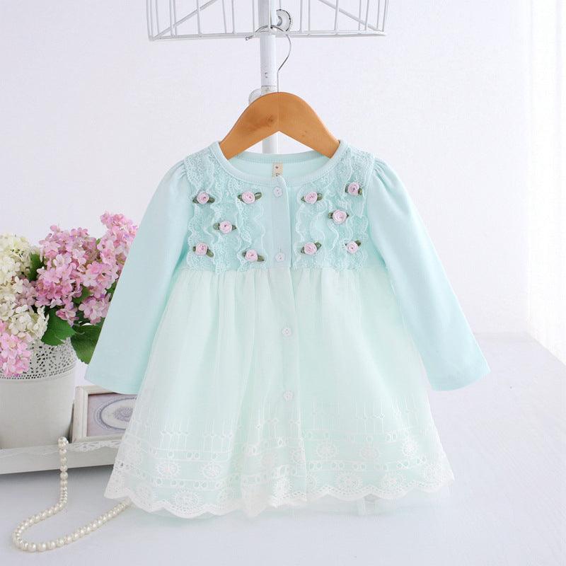 Baby Girl Long Sleeve Rose Mesh Lace Dress Baby Girl Princess Dress - PrettyKid