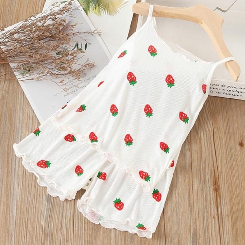 Toddler Girl Strawberry Pattern Summer Cami & Shorts Wholesale Children's Clothing - PrettyKid