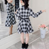 Long-Sleeve Plaid Dress with a Belt - PrettyKid