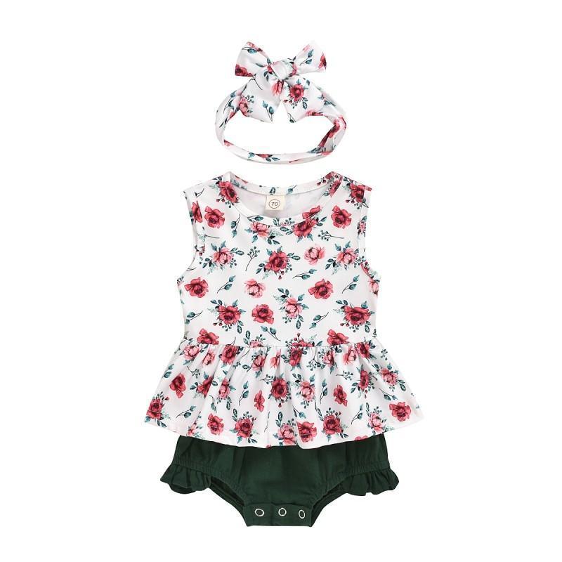 3-piece Floral Printed Dress & Shorts & Headband for Baby Girl - PrettyKid