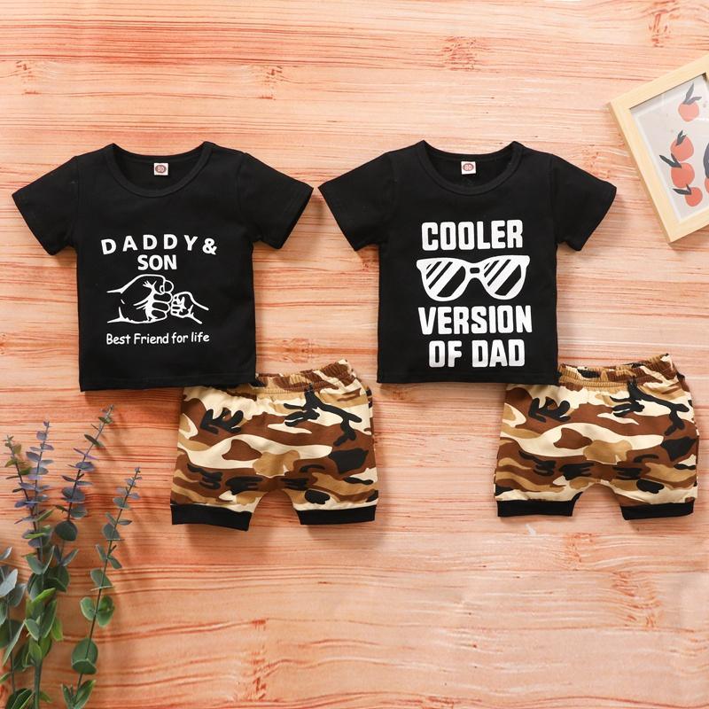 Toddler Boy Letter Print T-shirt & Camouflage Print Shorts - PrettyKid