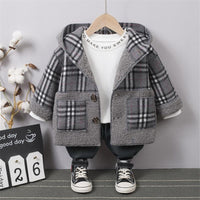 Extra Thick Plaid Duffle Coat Trench for Children Boy - PrettyKid