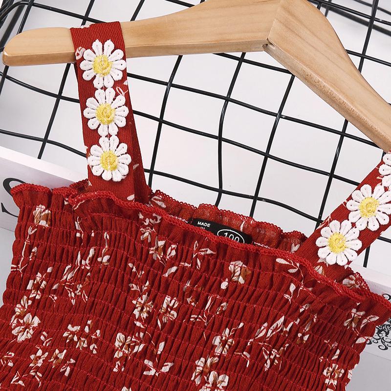 Toddler Girl Summer Red Floral Print Sling Dress Children's Clothing - PrettyKid