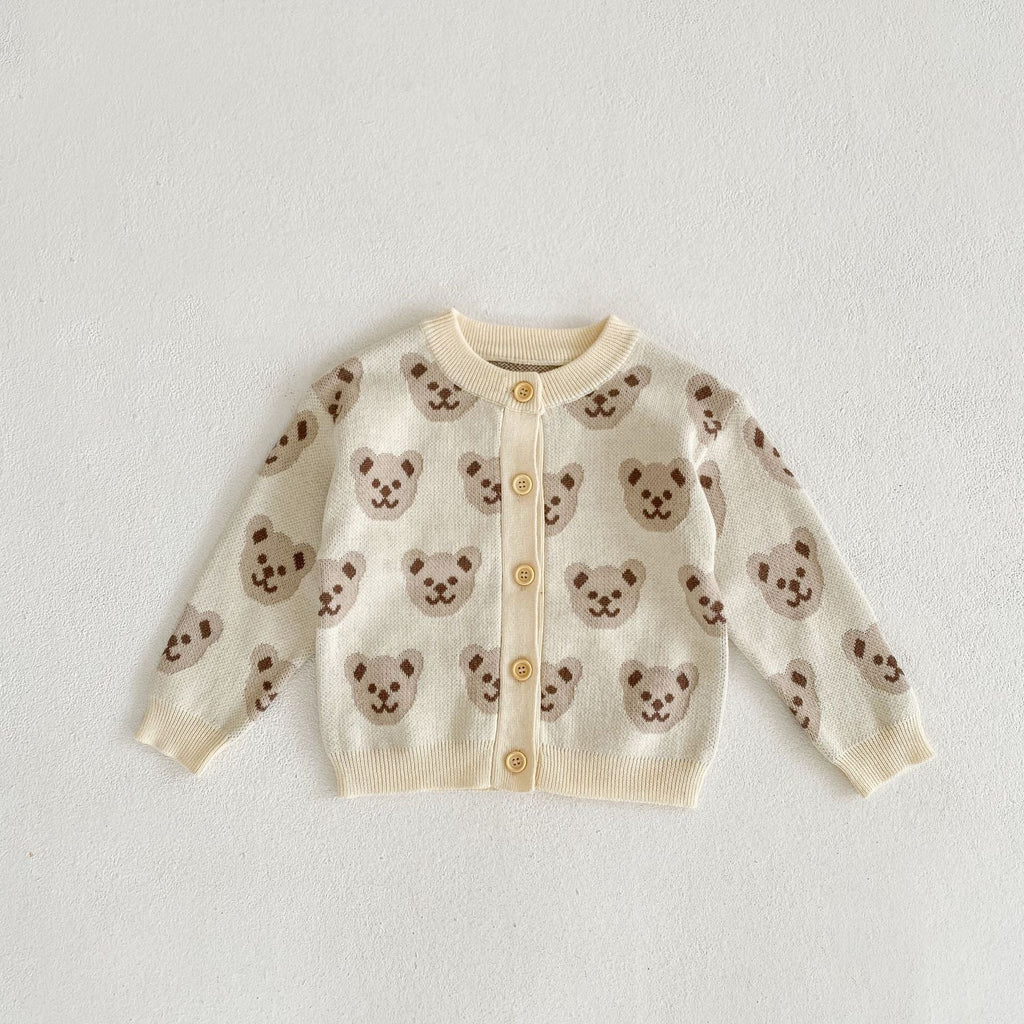 3-24M Baby Girls & Boys Bear Jacquard Knit Long Sleeve Sweater Jacket Cardigan Wholesale Baby Boutique Clothing - PrettyKid