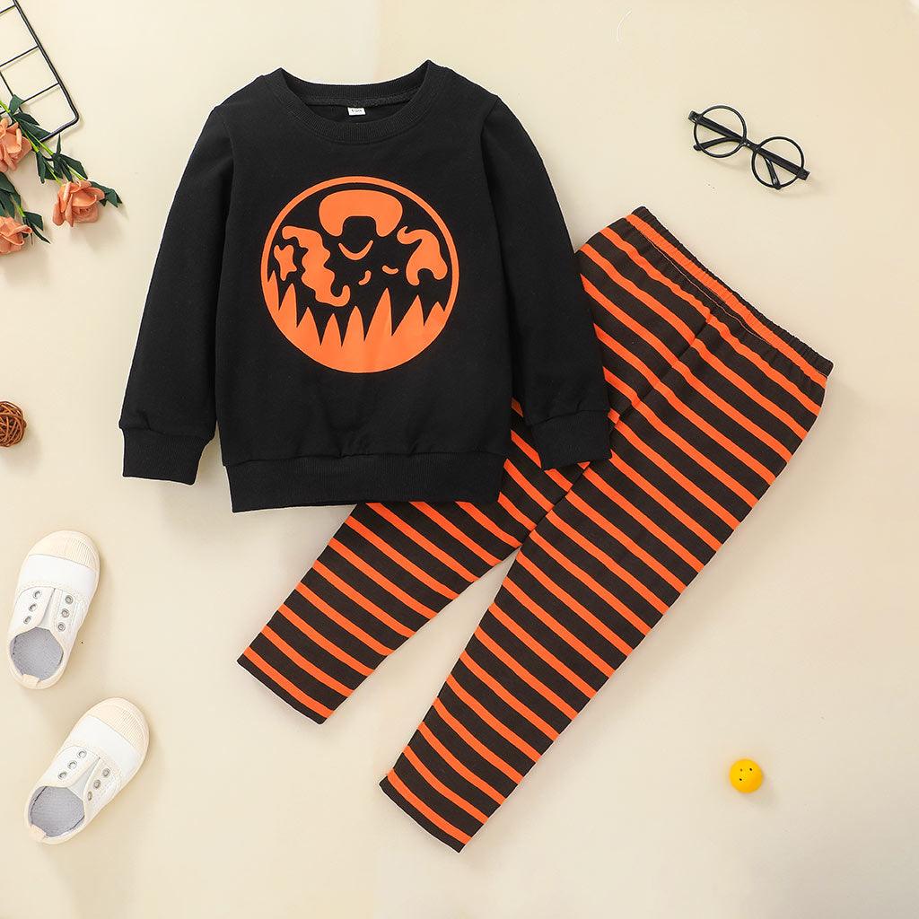 Toddler Kids Halloween Pumpkin Head Black Stripe Long Sleeve Suit Children's Boutique Wholesale Suppliers - PrettyKid