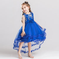 Girl's Tail Dress Mesh Skirt Wedding Tutu Skirt Blue Catwalk Dress - PrettyKid