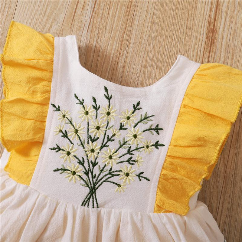 wholesale girls dresses Baby Girl Floral Embroidery Ruffle Sleeve Bodysuit Wholesale Children's Clothing - PrettyKid