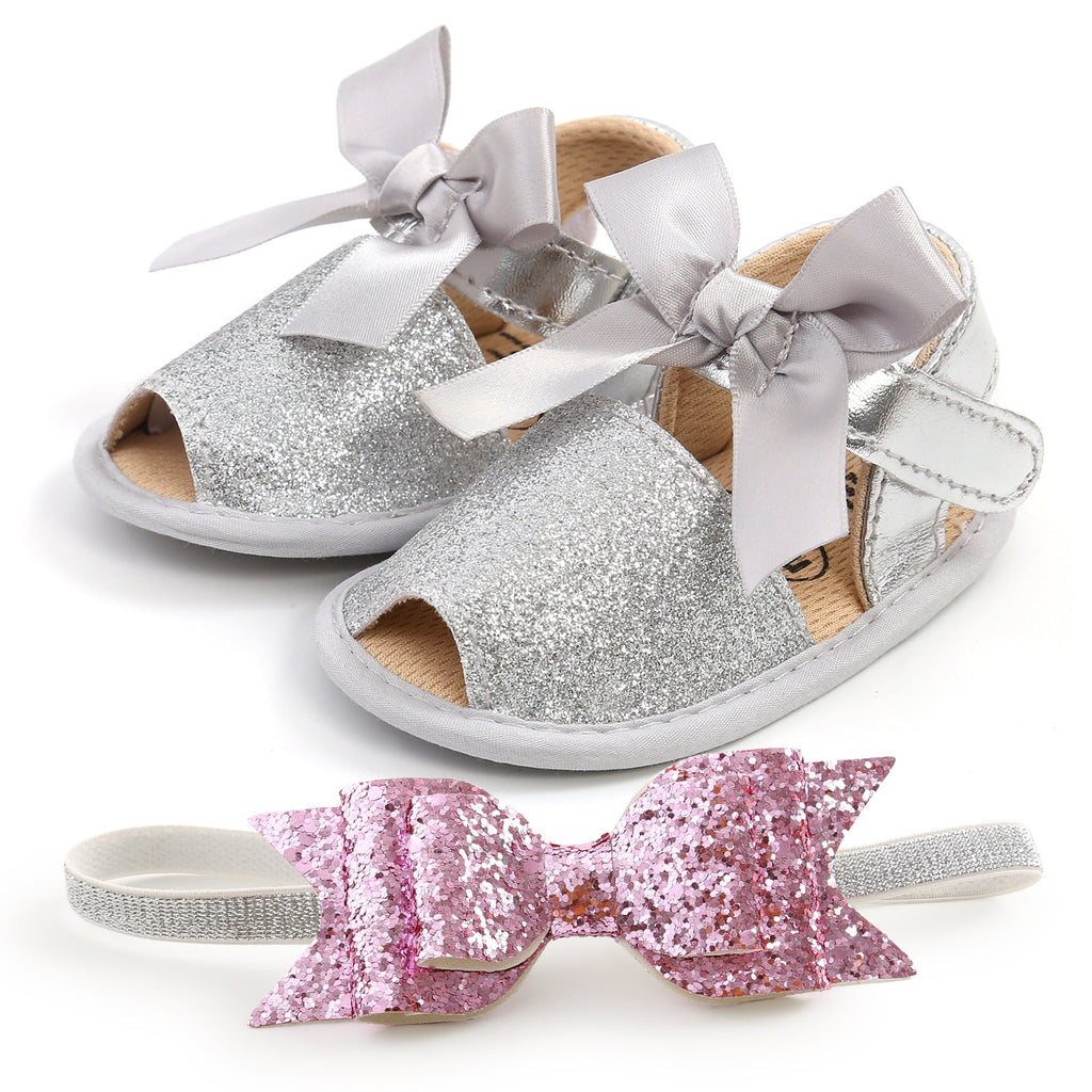 Bow Splicing Cute Summer Girl Wholesale Baby Shoes With Headband - PrettyKid