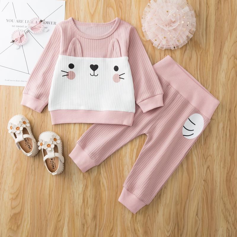 2-piece Rabbit Pattern Sweatshirt & Pants for Baby Girl - PrettyKid
