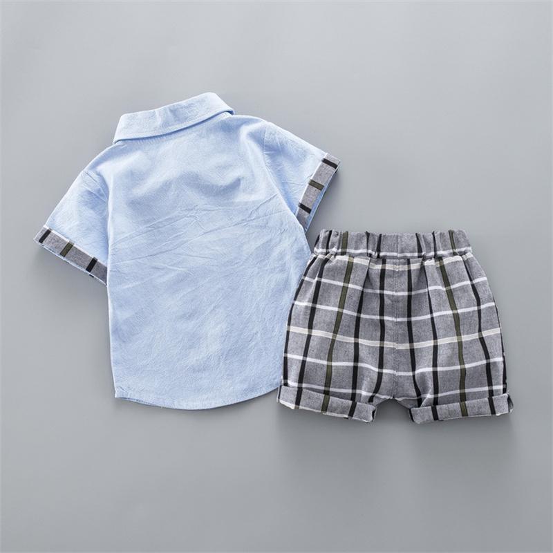 best wholesale childrens clothing Baby Boy Plaid Print Color-block Shirt & Shorts - PrettyKid