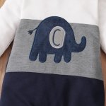 baby boy casual color block elephant pattern long sleeve jumpsuit - PrettyKid