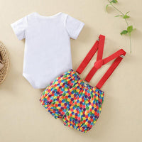 9-18M Baby Sets Birthday Multicolor Stone Print Bodysuit & Suspender Shorts Wholesale Baby Clothes - PrettyKid