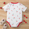 Baby Girl Short-Sleeved Cherry Pattern Romper Baby Girl Rompers Summer - PrettyKid