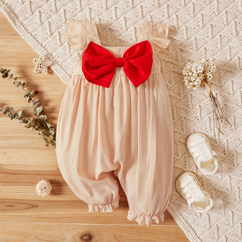 Baby Girl Cute Big Red Bow Rompers Baby Clothes In Bulk - PrettyKid