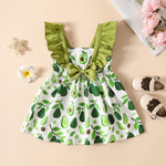 9M-4Y Little Girls Avocado Watermelon Print Ruffle Trim Dresses Wholesale Girls Fashion Clothes - PrettyKid