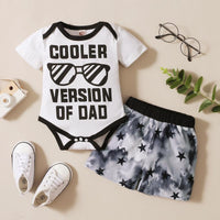 Baby Boy Letter Print Bodysuit & Tie Dye Shorts - PrettyKid