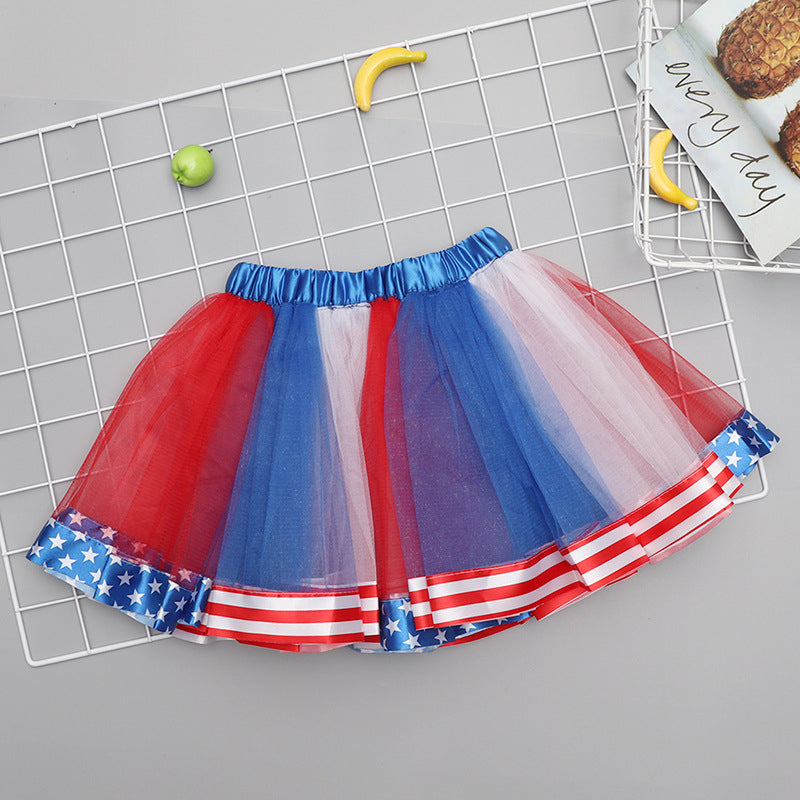 2-10Y Kid Girls Independence Day Mesh Skirts Big Kid Girl Clothes - PrettyKid
