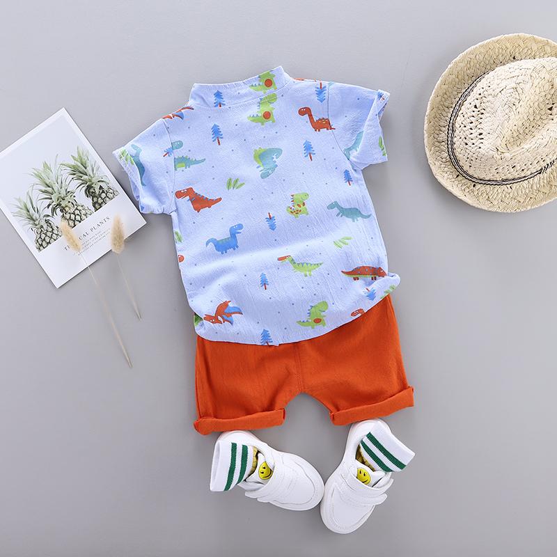 children's place wholesale clothing Baby Boy Dinosaur Print Stand Collar Top & Shorts