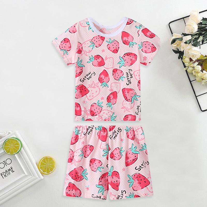 2-piece Strawberry Pattern Pajamas Sets for Toddler Girl - PrettyKid