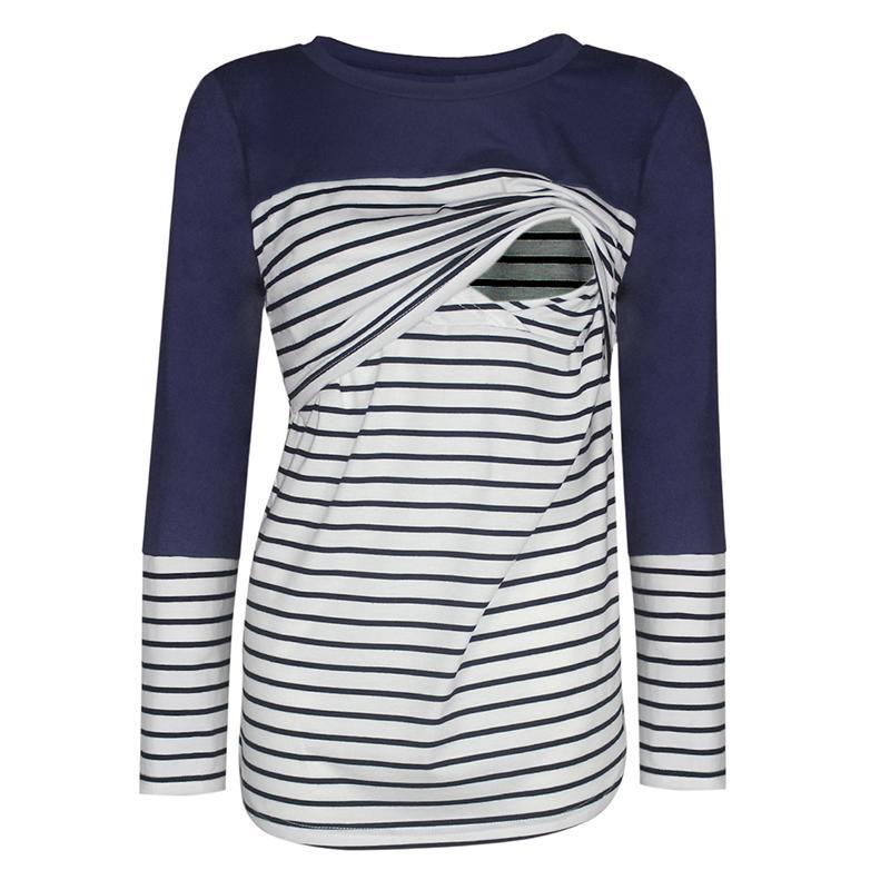 Women Long-Sleeve Striped Matching Nursing Top - PrettyKid