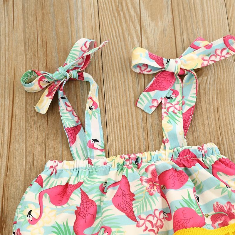 Baby Girl Flamingo Print Tassel Decor Cami Top & Shorts - PrettyKid