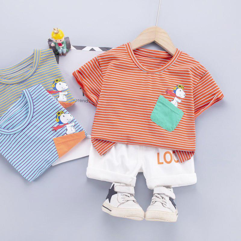 Toddler Boy Striped T-shirt & Letter Shorts Children's Clothing - PrettyKid
