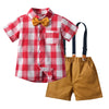 Boys Plaid Single Breasted Shirt Bow Tie And Suspender Shorts Wholesale Toddler Boy Sets - PrettyKid