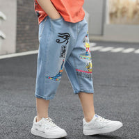 Boy Iron Tower Pattern Capri Jeans - PrettyKid