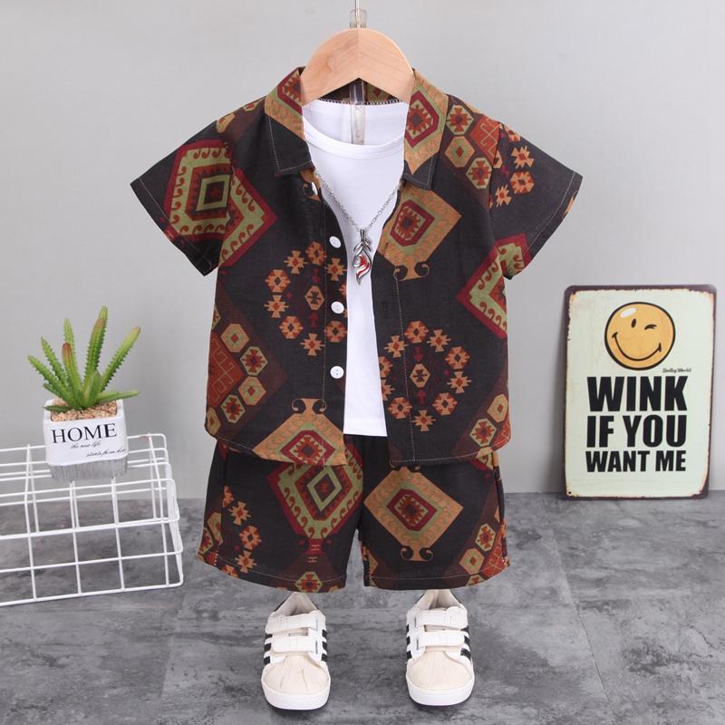 Toddler Boy Geometric Pattern Shirt Suit - PrettyKid