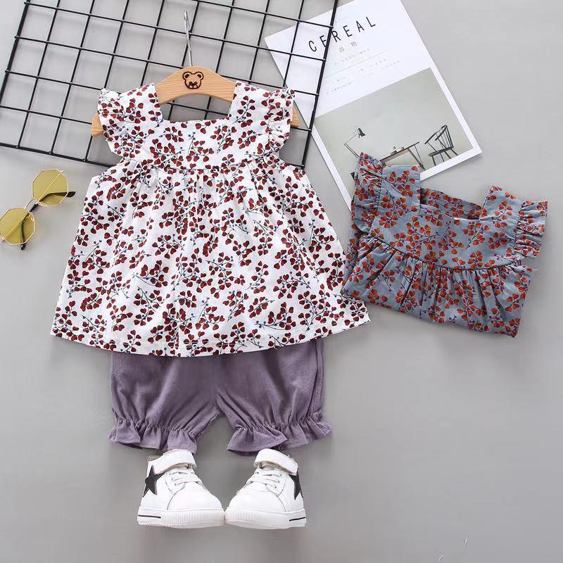 Toddler Girl Floral Pattern Top & Shorts Wholesale Children's Clothing - PrettyKid