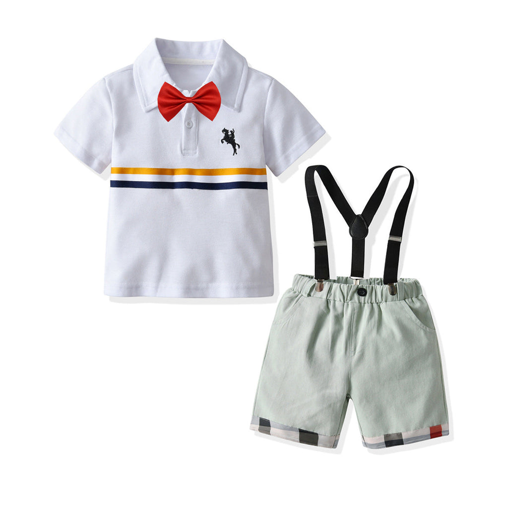 Boys Striped POLO Shirt And Bib Shorts Toddler Boy Outfit Sets - PrettyKid
