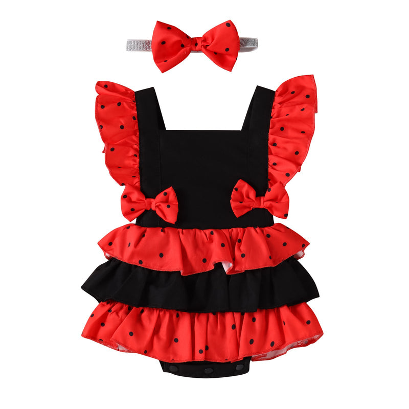 Baby Girl Polka Dot Bow Bodysuit Baby Sleeveless Jumpsuit - PrettyKid