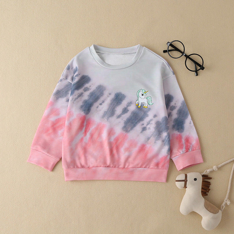 Colorblock Tie-Dye Pullover Top Toddler Girl Unicorn Sweatshirt - PrettyKid