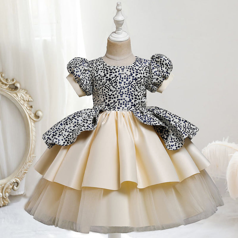 Wholesale Toddler Girl Eleguard Vintage Puff Sleeve Top Formal Dress in Bulk - PrettyKid