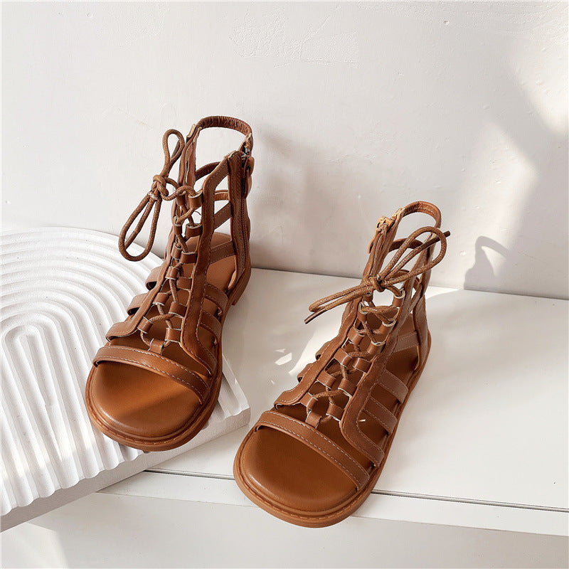British Style Lace-Up Soft-Soled Roman Shoes Non-Slip Sandals Wholesale Girls Summer Shoes - PrettyKid