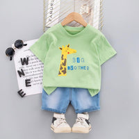 Baby Boy Giraffe Print T-Shirt And Denim Shorts Baby Boy Shorts Set - PrettyKid