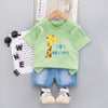 Baby Boy Giraffe Print T-Shirt And Denim Shorts Baby Boy Shorts Set - PrettyKid