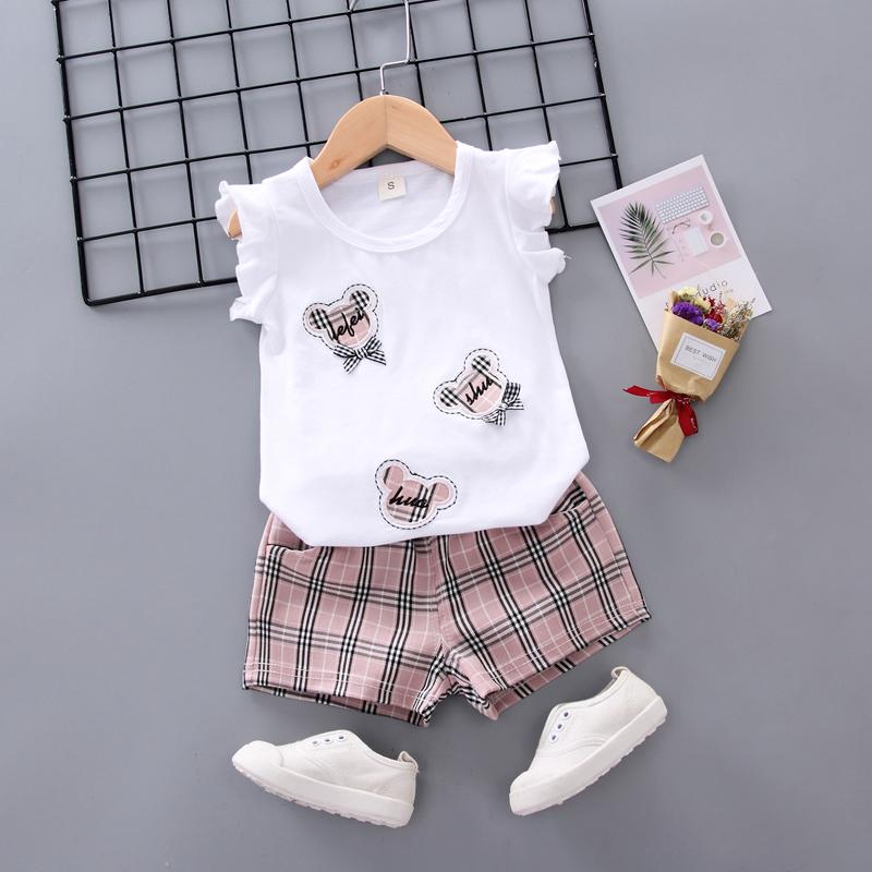 Toddler Girl Plaid Pattern T-shirt & Plaid Short Children's Clothing - PrettyKid