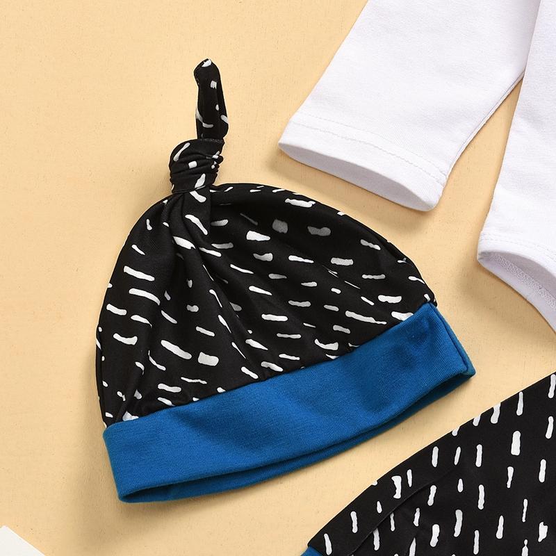3-piece Letter Pattern Bodysuit & Pants & Hat for Baby Boy - PrettyKid