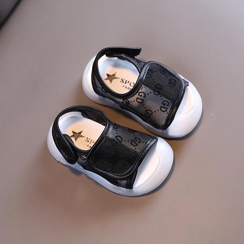 kids denim jacket wholesale Toddler Boy Geometric Print Velcro Strap Sandals Wholesale - PrettyKid
