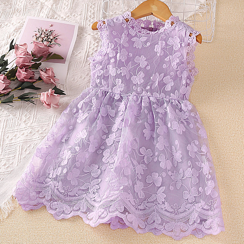 18M-6Y Little Girls Lace Butterfly Sleeveless Wholesale Little Girl Clothing Dresses - PrettyKid