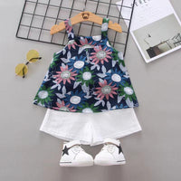 Toddler Girl Floral Print Suspender Top & Shorts Wholesale Children's Clothing - PrettyKid