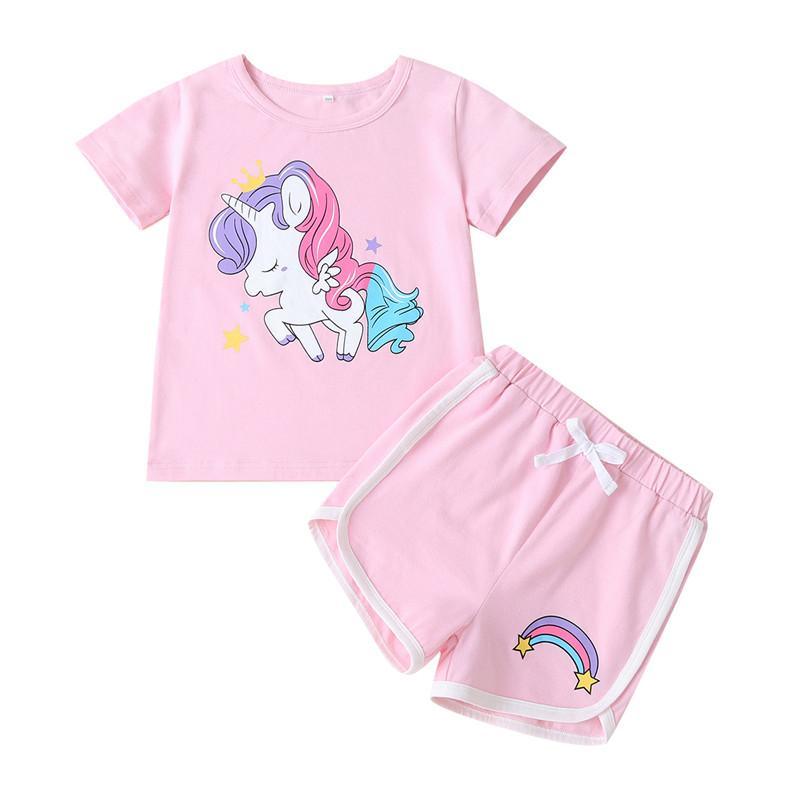 Toddler Girl Pink Unicorn Pattern Suit - PrettyKid